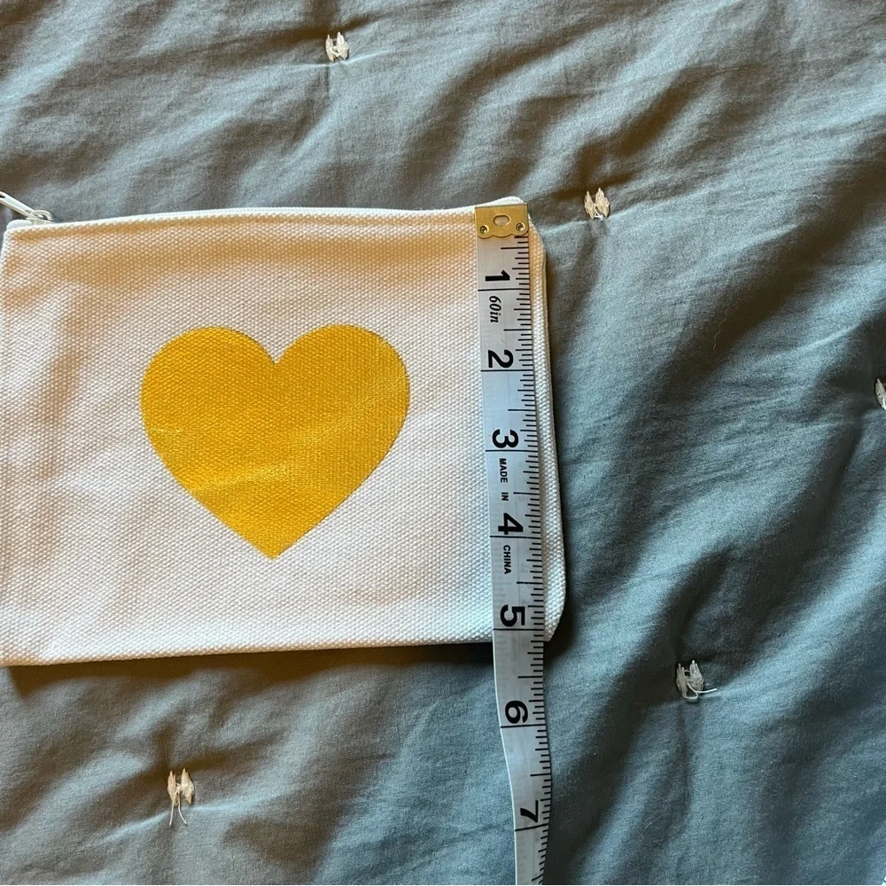 Gold Heart and White Small Makeup Accessory Bag Zip Closure Canvas